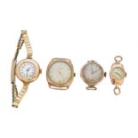 Four early 20th century 9ct gold cased watches,