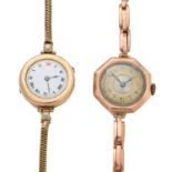 Two 9ct gold cased ladies wristwatches,