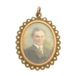 An early 20th century 9ct gold portrait miniature pendant,