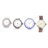 Four early 20th century silver watches,