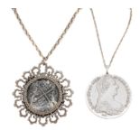 Two coin pendants,