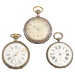 Three silver open face pocket watches,