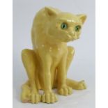 A Mosanic French pottery model, of a cat in the Galle style, with glass eyes and yellow glaze,