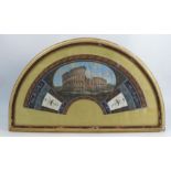 A 19th century Grand Tour style fan leaf, the central cartouche decorated with a Classical building,