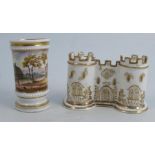 A 19th century Minton inkstand, formed as a castle with castellated towers, height 3.25ins, together