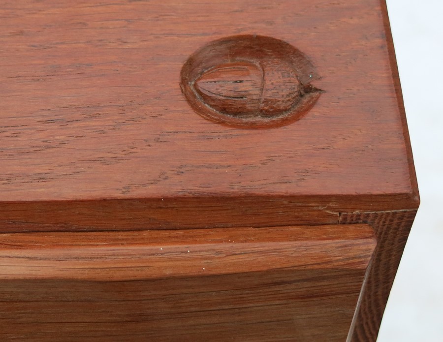 Alan Grainger Acorn Man, an oak bureau, the fielded fall flap opening to reveal pigeon holes and - Image 4 of 7