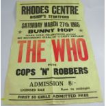 A publicity poster for The Who, performing at the Rhodes Centre, Bishop's Stortford, in March