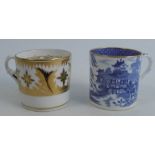 Two 19th century English porcelain coffee cans, one being Spode and decorated in a blue and white