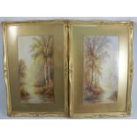 Norton Willis, pair of watercolours, view of swans and birds with water and trees, 19ins x 9.5ins