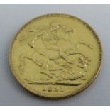 An 1891 gold sovereign