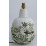 A Royal Copenhagen lamp base, decorated with ferns by Nils Thorsson, dated 1974-5, height 10.5ins