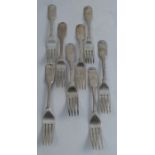 A set of four silver fiddle pattern dessert forks, engraved with an initial, London 1840, weight