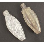 A 19th century Nailsea glass scent bottle, with white pulled feather enamelling, together with a