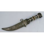 An Arabian dagger, with inlaid handle and silver plated scabbard, total length 10.5ins