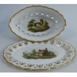 A 19th century Spode porcelain oval pierced basket and stand, decorated with embossed flower