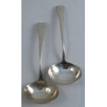 Two Georgian silver ladles, engraved with initials, London 1804 and 1808, weight 3oz