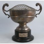 A silver two handled trophy cup, with ribbed body, Birmingham 1930, weight 22oz, height 8.5ins
