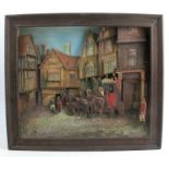 A relief carved wooden picture, Victorian scene with Royal Mail coach, horse, figures and half