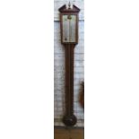 A 20th century mahogany stick barometer, with satinwood inlay, the silver dial inscribed Comilli