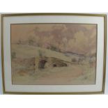 Bernard Eyre Walker, watercolour, rural view with bridge over a river, unsigned, 13.25ins x 18.5ins