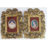 A pair of miniature oval portraits, of Anne of Cleaves and Anne Boleyn, in period dress, with gilt