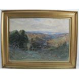 J Ogden, pastel, rural landscape with sheep, dated 1920, inscribed verso, 14ins x 20.5ins