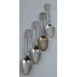A set of four silver fiddle pattern dessert spoons, London 1860, weight 5oz