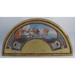 A 19th century Grand Tour style fan leaf, the top section decorated with Classical figures, with