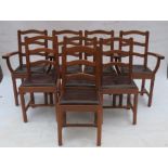 Alan Grainger Acorn Man, a set of 8 (6+2) oak dining chairs, with ladder backs, leather drop in