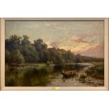Henry H Parker, oil on canvas, Cliefden on the River Thames with people fishing, signed and
