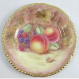 A Royal Worcester side plate, decorated with fruit to a mossy background by Weston, diameter 5.