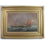 An oil on board, a French Steamer ship at sea, 10.25ins x 16ins