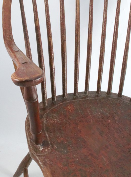 A primitive antique Windsor armchair, with some simulated bamboo spindles, showing signs of original - Image 3 of 4