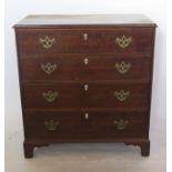 A 19th century oak chest, of four long graduated drawers, raised on bracket feet, width 39ins, depth