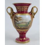 A 19th century Spode vase, of baluster form with a pair of rings handles, raised on a pedestal foot,