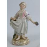 A 19th century Meissen porcelain figure, of a girl holding a basket with grapes, numbered to base,