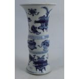A Kangxi porcelain vase, decorated in blue and white with objects, height 9.25insCondition Report: