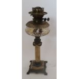 A Palmer & Co Duplex oil lamp, with cut glass oil reservoir, raised on a marble and gilt metal