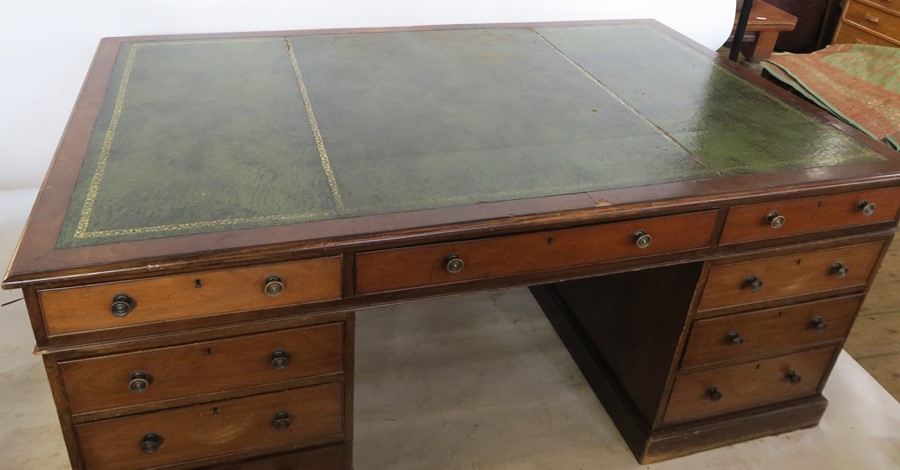 A large mahogany pedestal partners desk, with tooled leather inset writing surface, fitted with an - Image 2 of 4