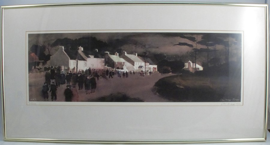 John Knapp-Fisher, limited edition lithographic print, Chapel Goers - Croesgoch, 10.5ins x 30.