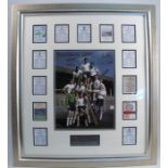 Tottenham Hotspur, a framed coloured photograph signed by the double winners 1961, with miniatures