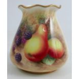 A Royal Worcester vase, decorated to the front with fruit to a mossy background by H Ayrton, dated