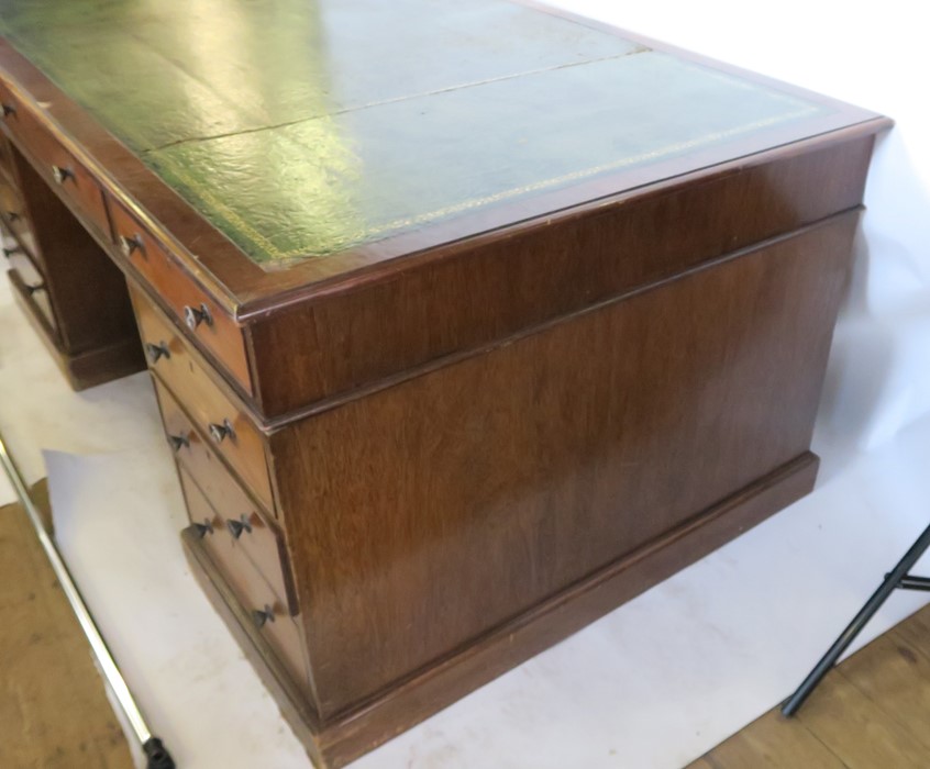 A large mahogany pedestal partners desk, with tooled leather inset writing surface, fitted with an - Image 3 of 4