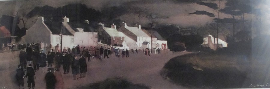 John Knapp-Fisher, limited edition lithographic print, Chapel Goers - Croesgoch, 10.5ins x 30. - Image 2 of 5