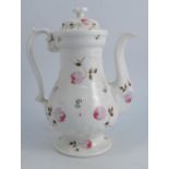 A 19th century English porcelain coffee pot, of baluster form, the embossed body decorated with
