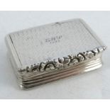 A Georgian silver vinaigrette, of rectangular form, with engine turning and floral opener, the top
