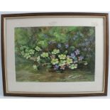 W H Austin, watercolour, Primroses and Violet, 9.5ins x 13.5ins