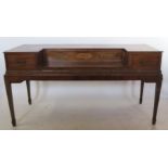 A 19th century mahogany desk, converted from a square piano, with painted and inlaid decoration,