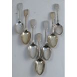 Seven various hallmarked silver fiddle pattern dessert spoons, one engraved with initials, weight