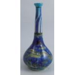 An 18th/19th century Qajar pottery sprinkler flask, decorated with birds to a blue ground, height